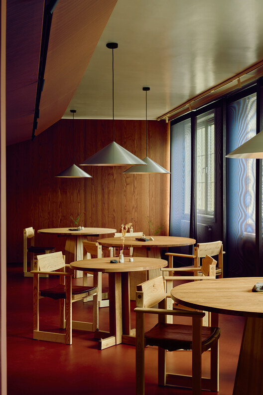 Restaurant Huset Svalbard / Snøhetta - Interior Photography, Dining room, Wood, Lighting, Table, Chair