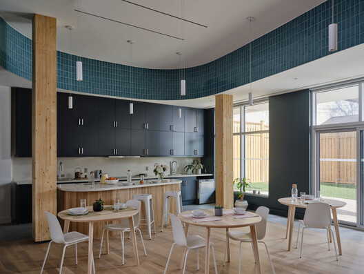 Anduhyaun Emergency Shelter / LGA Architectural Partners Anduhyaun Emergency Shelter / LGA Architectural Partners - Interior Photography, Kitchen, Wood, Chair, Table, Lighting, Glass