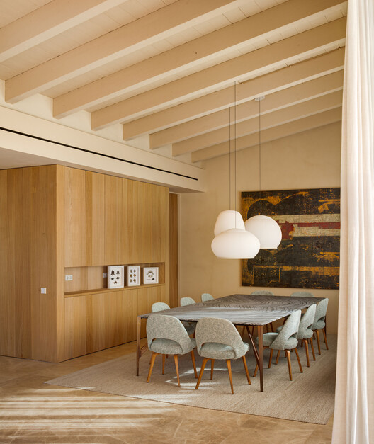 Mediterranean House / Dom Arquitectura  - Interior Photography, Dining room, Wood, Table, Lighting, Chair