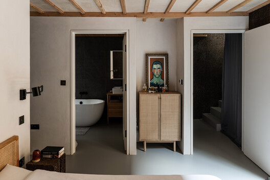 Cork House / Polysmiths - Interior Photography, Bathroom, Wood, Lighting, Door, Chair, Bedroom