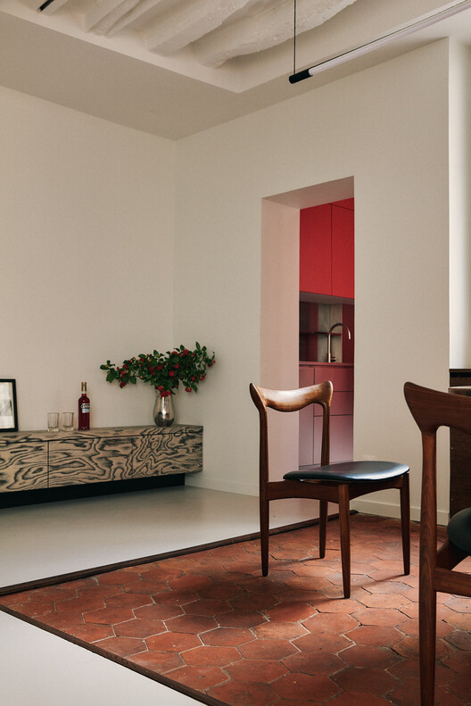 Enfants Rouges Apartment / Studio Carré - Interior Photography, Wood, Table, Lighting, Chair