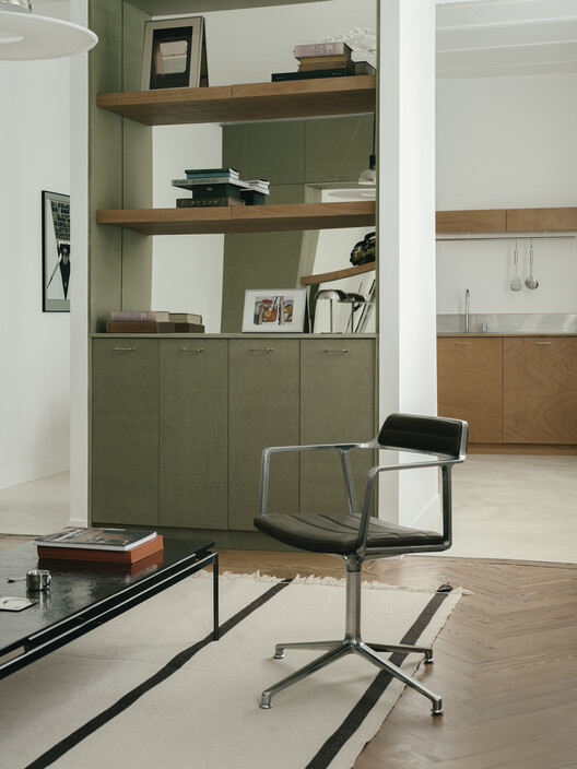 Lecomte Apartment / Atelier Orzan - Interior Photography, Kitchen, Wood, Table, Shelving, Chair