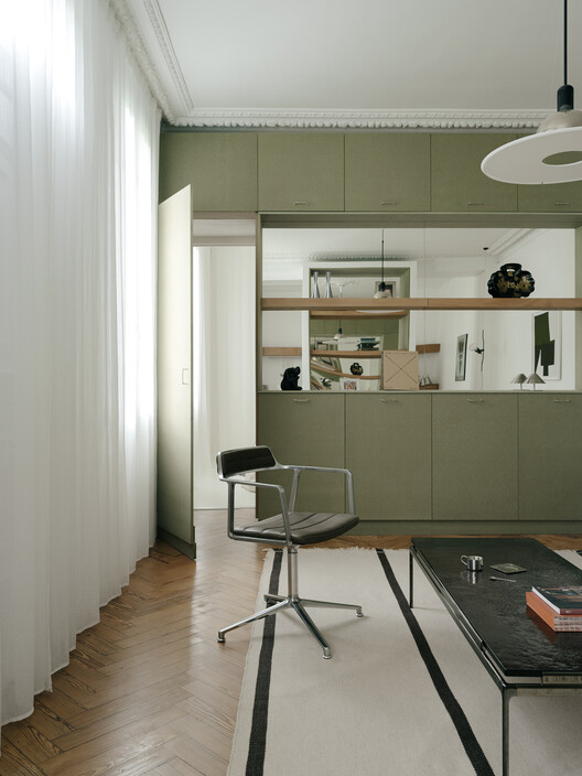 Lecomte Apartment / Atelier Orzan - Interior Photography, Kitchen, Wood, Lighting, Table, Chair