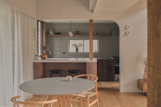 Green Sandwich House / HYAN Green Sandwich House / HYAN - Interior Photography, Kitchen, Wood, Table, Countertop, Lighting, Chair