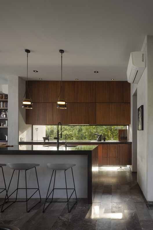 Shadows House / Seiro Arquitectos Shadows House / Seiro Arquitectos - Interior Photography, Kitchen, Wood, Countertop, Lighting, Chair
