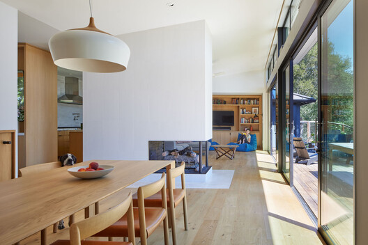 Portola Valley Home  / Schwartz and Architecture - Interior Photography, Dining room, Wood, Chair, Table, Countertop, Lighting, Kitchen