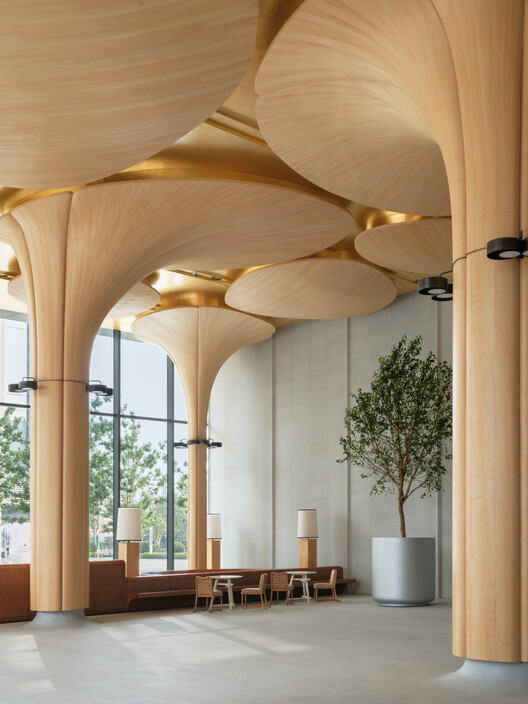 Ouse Fashion Lobby / say architects - Interior Photography, Wood, Column
