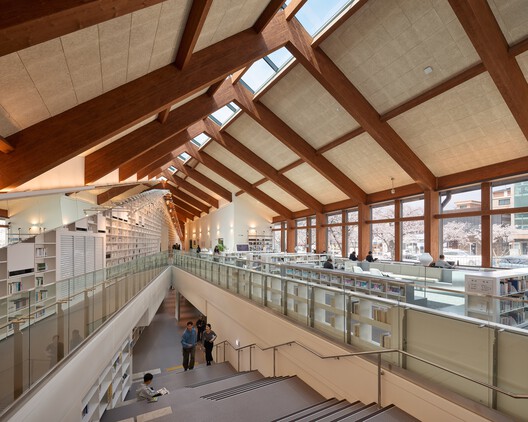 Gochang Hwang Yunseok Library / Hyunjoon Yoo + Partners - Interior Photography, Kitchen, Wood, Glass, Beam