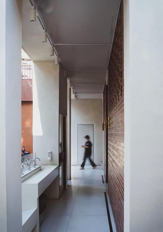Ultra-small Infrastructure Buildings / NODE Achitecture & Urbanism - Interior Photography, Bathroom, Wood, Lighting, Brick, Glass, Concrete