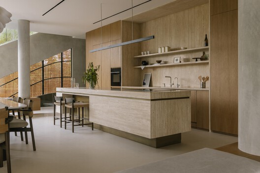 Split Mass Residence / K-Thengono Design Studio Split Mass Residence / K-Thengono Design Studio - Interior Photography, Kitchen, Wood, Countertop, Chair, Glass