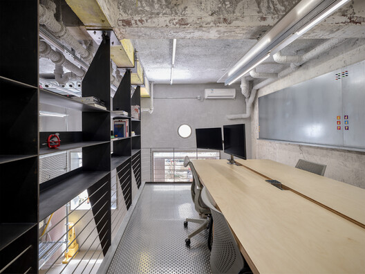 Semi-construction Site Office / ARCHWASTE Semi-construction Site Office / ARCHWASTE - Interior Photography, Kitchen, Lighting, Shelving, Chair