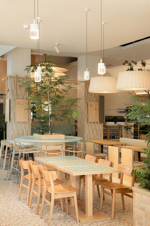 Wanhua Green Heart Food Market, Yunlang Canteen / XU Studio Wanhua Green Heart Food Market, Yunlang Canteen / XU Studio - Interior Photography, Dining room, Wood, Table, Chair, Lighting