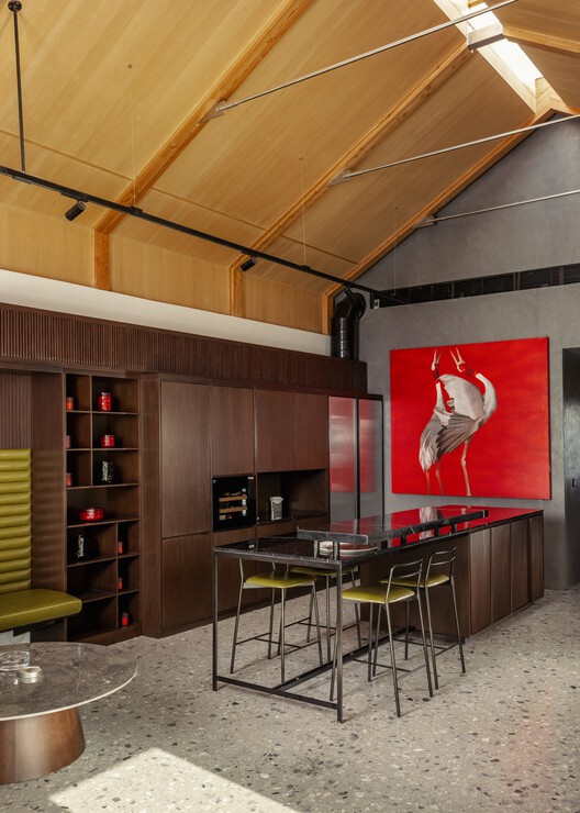 Lighthouse Residence / Architecture Discipline - Interior Photography, Kitchen, Wood, Lighting, Chair, Glass