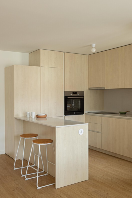Costa Cabral Building / ATA - Atelier Tiago Antero + ENTRETEMPOS - Interior Photography, Kitchen, Wood, Countertop, Chair