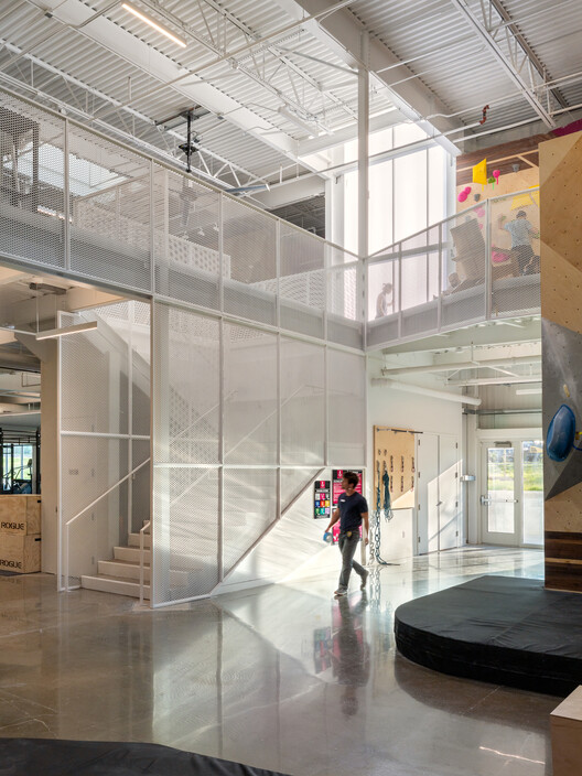 Crux South Climbing Gym / Derrington Building Studio Crux South Climbing Gym / Derrington Building Studio - Interior Photography, Stairs, Glass, Beam, Steel