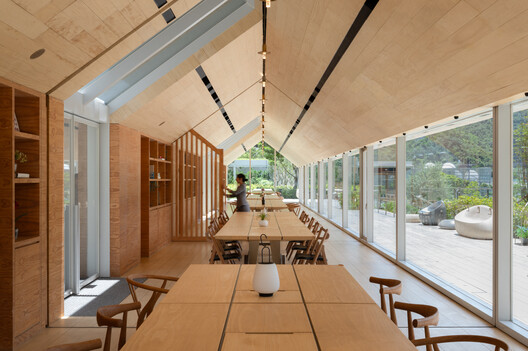 Pavilia Farm Clubhouses / Snøhetta - Interior Photography, Dining room, Wood