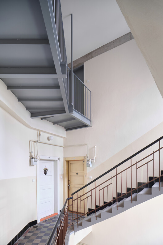 Harfa Rooftop Extension / matěj šebek architekti Harfa Rooftop Extension / matěj šebek architekti - Interior Photography, Stairs, Wood, Handrail, Glass