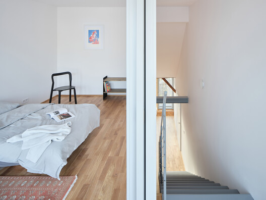 Harfa Rooftop Extension / matěj šebek architekti Harfa Rooftop Extension / matěj šebek architekti - Interior Photography, Bedroom, Wood, Chair