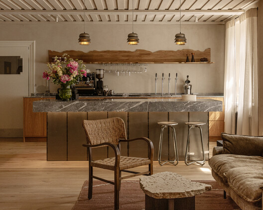 Ausma Hotel / Field Studio Ausma Hotel / Field Studio - Interior Photography, Kitchen, Wood, Table, Lighting, Countertop, Chair
