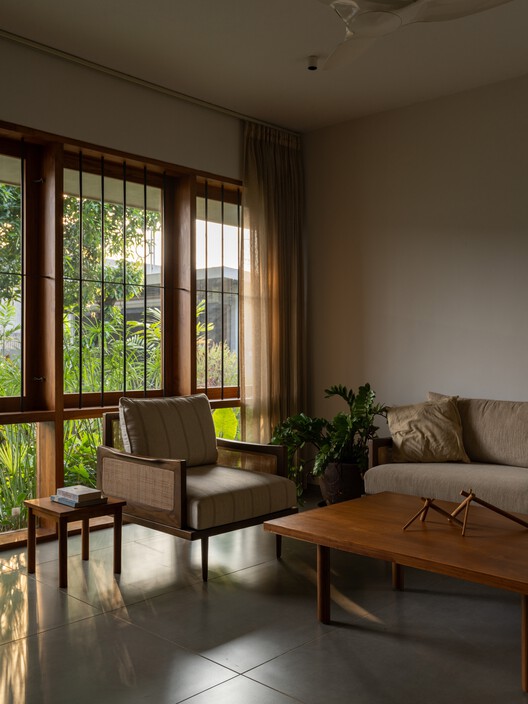 House Beyond the Mango Trees / inLe architects House Beyond the Mango Trees / inLe architects - Interior Photography, Living Room, Wood, Lighting, Table