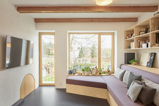 House With a Red Addition / Facha architekti House With a Red Addition / Facha architekti - Interior Photography, Bedroom, Wood, Lighting, Shelving
