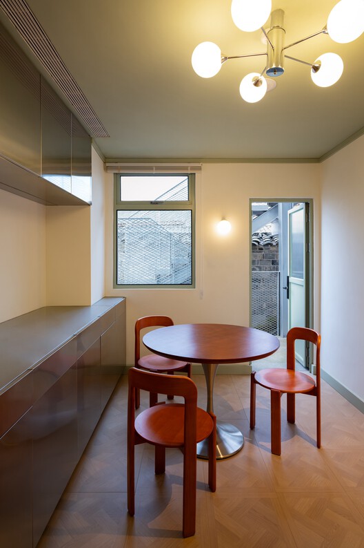 Zhuozhuo Community / WEI+ Design - Interior Photography, Dining room, Wood, Lighting, Door, Glass
