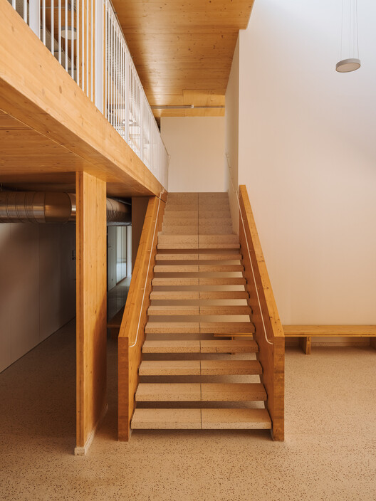 Son Ferriol Health Centre / LaBoqueria - Interior Photography, Stairs, Wood, Handrail, Beam