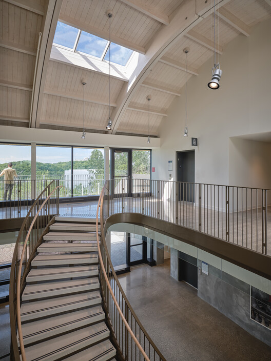 Indigenous House / Formline Architecture + Urbanism + LGA Architectural Partners Indigenous House / Formline Architecture + Urbanism + LGA Architectural Partners - Interior Photography, Stairs, Wood, Glass, Handrail, Steel