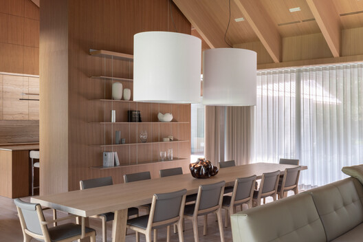 Pamiškio House / ARCHISPEKTRAS - Interior Photography, Table, Wood, Chair, Lighting