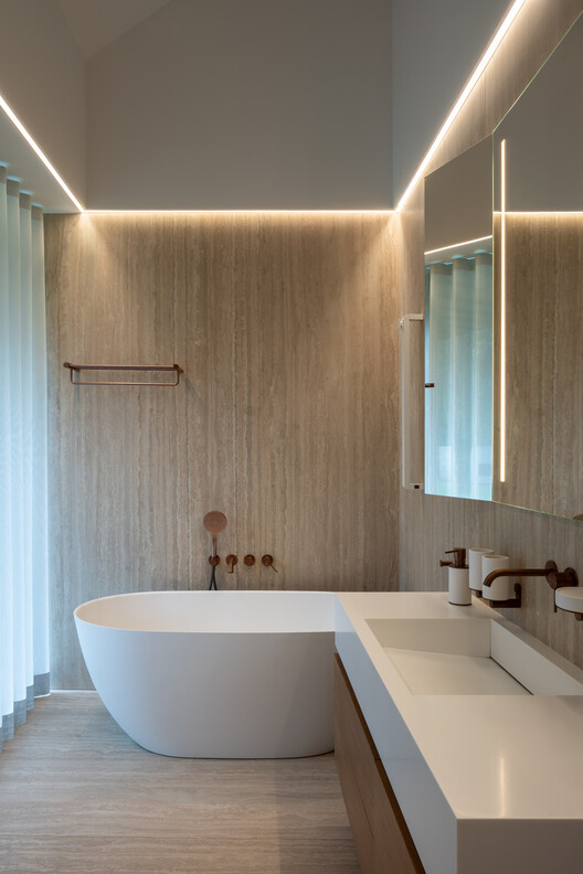 Pamiškio House / ARCHISPEKTRAS - Interior Photography, Bathroom, Wood, Bathtub, Lighting, Sink