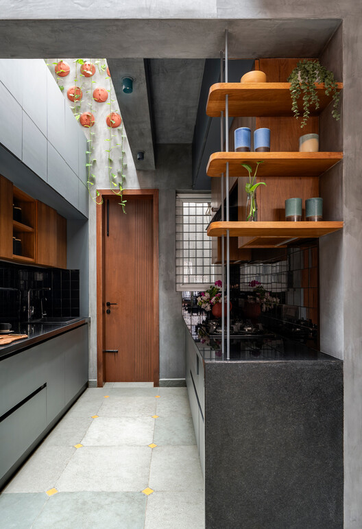 Vaastavya Residence / Space Agency - Interior Photography, Kitchen, Countertop, Shelving